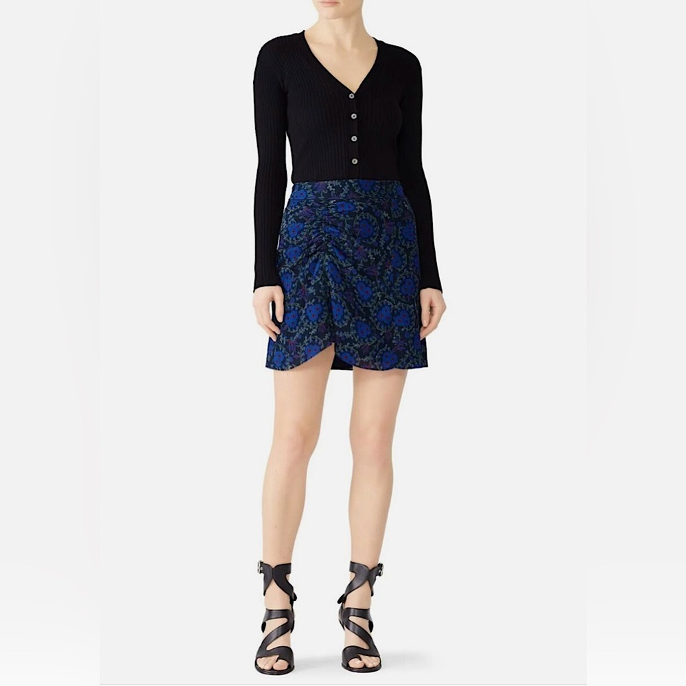 Derek Lam 10 Crosby Navy Blue Floral Silk Mini Skirt Sz 6 Summer Boho Party Date